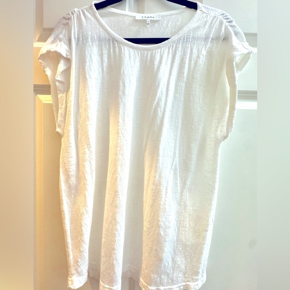 FRAME DENIM EUC Sz XL White Linen Slouchy Tee - Picture 2 of 6